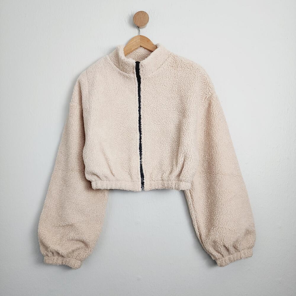 NWT Clad and Cloth Chai Faux Fur Cropped Jacket Cream Teddy Sherpa Fleece Large